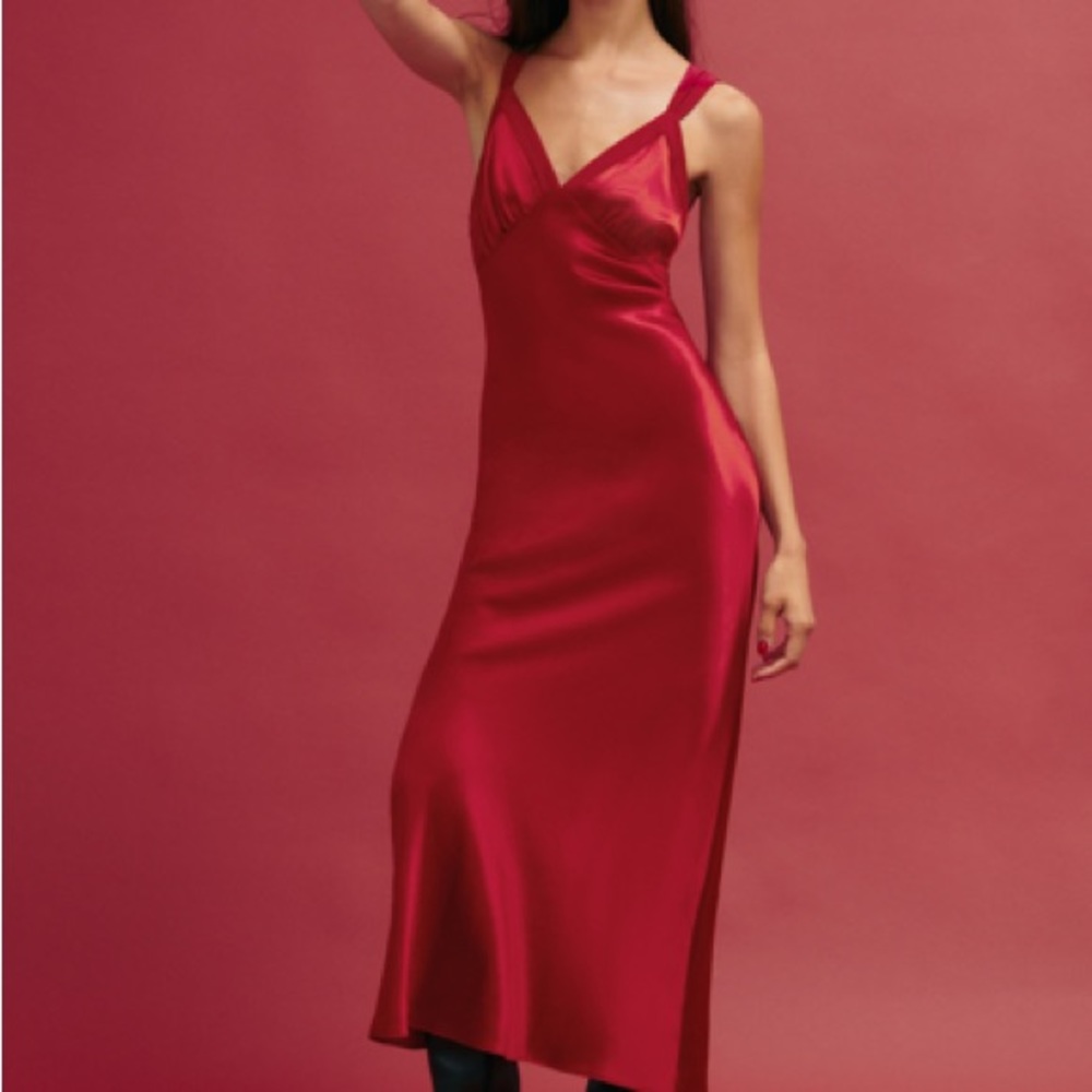 NWT Reformation Neola Silk Dress in Red